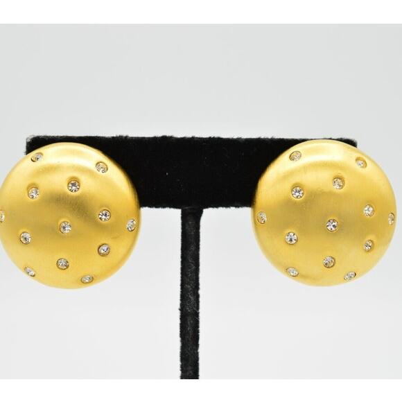 Givenchy Vintage Clip On Earrings Brushed Gold Crystal Chunky Signed 1980s BinH - Picture 1 of 10
